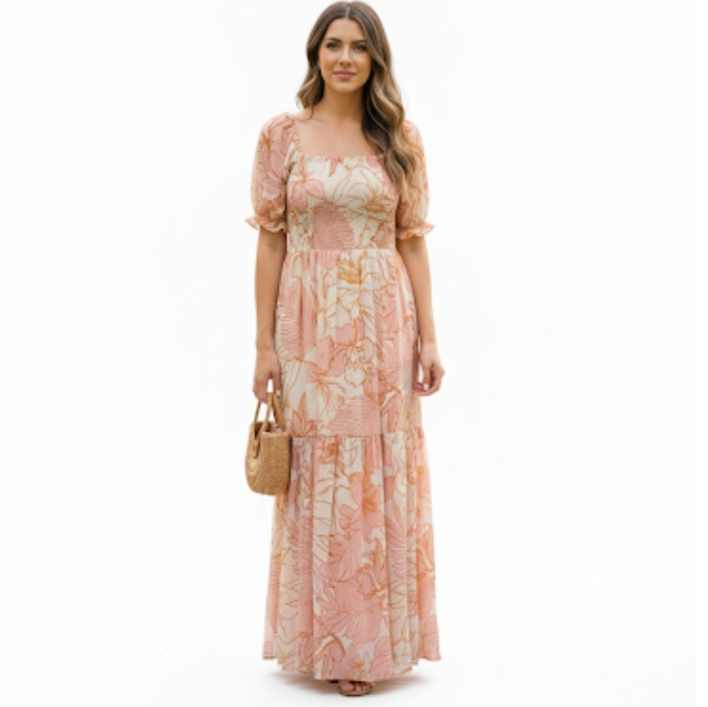 Patrons of Peace Maxi Dress NWT Small Pink Orange Neutral Tones Tan